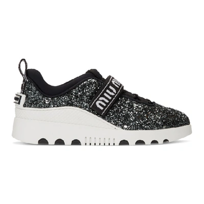 Miu Miu Black & White Glitter Run Sneakers