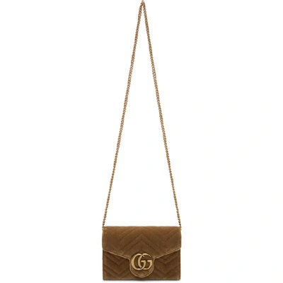 Gucci Taupe Velvet Mini Gg Marmont 2.0 Bag In 2807 Taupe