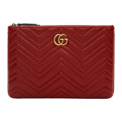 Gucci Red Gg Marmont 2.0 Pouch In 6438 Cerise