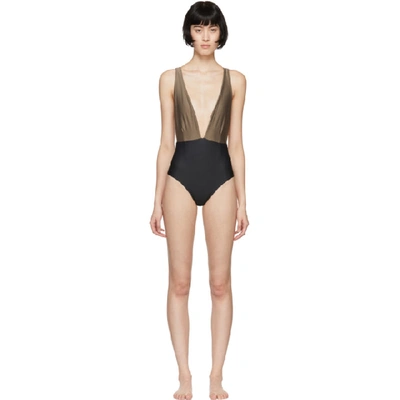 Haight Black And Taupe Marina One-piece Swimsuit In Taupe/black