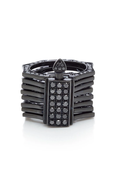 Lynn Ban Jewelry Women's Reverso Rhodium And Black Diamond Convertible Ring