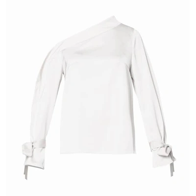 Paisie One Shoulder Blouse With Tie Sleeve Details In White