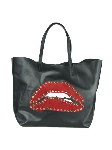Red Valentino Red Mouth Shopping Bag In Nero | ModeSens