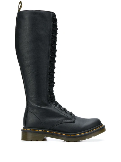 Dr. Martens Lace Up Knee Length Boots In Black