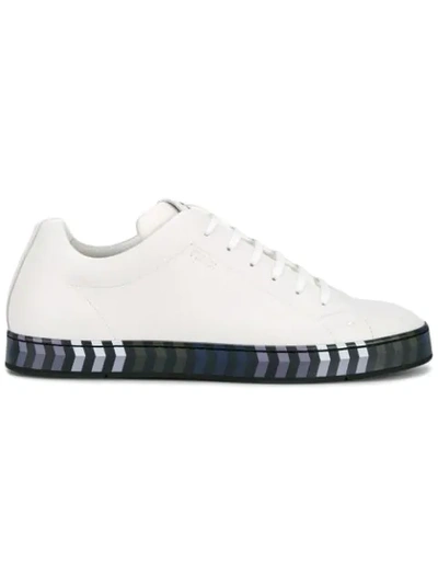 Fendi Contrast Sole Leather Sneakers In White