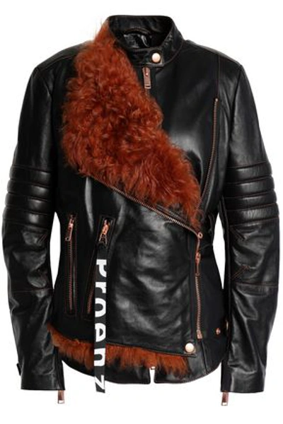 Proenza Schouler Woman Shearling-trimmed Leather Biker Jacket Black