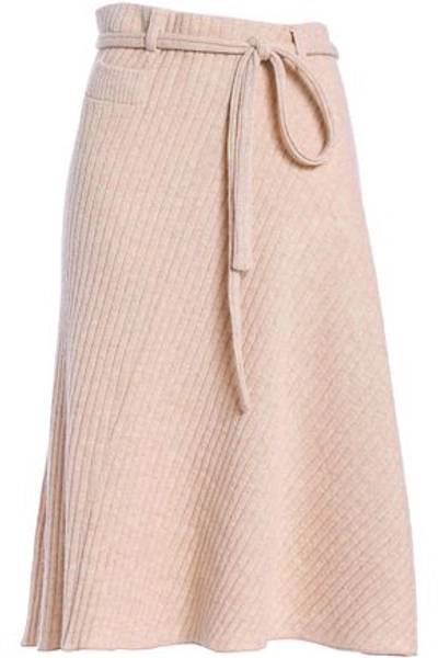 Paco Rabanne Woman Mélange Ribbed-knit Wool-blend Skirt Beige