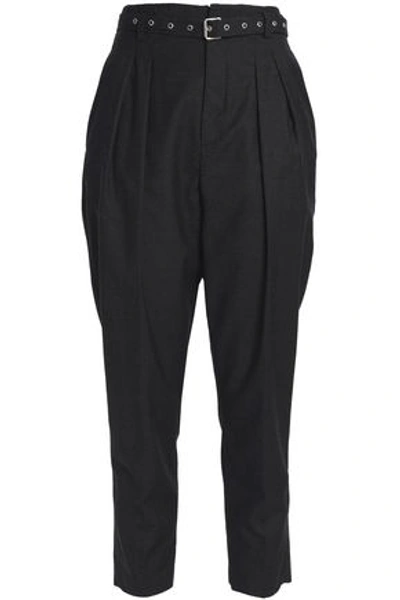Iro Cropped Pinstriped Brushed-wool Tapered Pants In Black