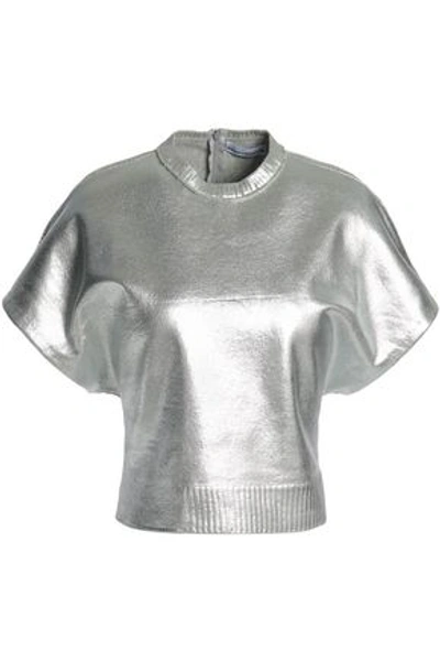 Paco Rabanne Woman Metallic Coated Wool-blend Top Silver