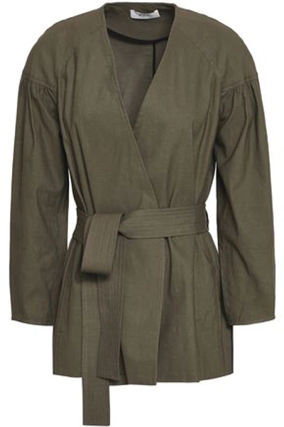 A.l.c Kendrick Belted Linen-blend Jacket In Army Green