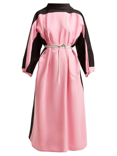 Marni Bi-colour Belted Cotton-blend Dress In Black + Pink Clematis