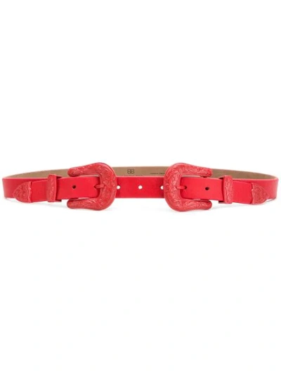 B-low The Belt Western Double Buckle Belt In Red