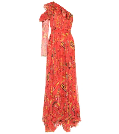 Etro One-shoulder Ruffle-trimmed Printed Chiffon Maxi Dress In Red