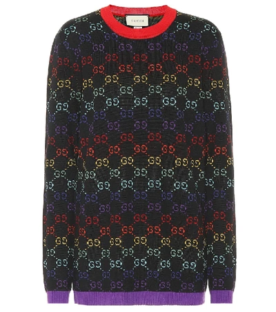 Gucci Logo Intarsia Wool Knit Sweater In Black