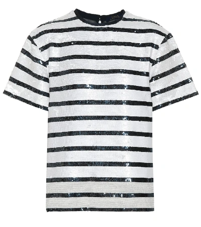 Polo Ralph Lauren Striped Sequined T-shirt In White/ Navy Stripe