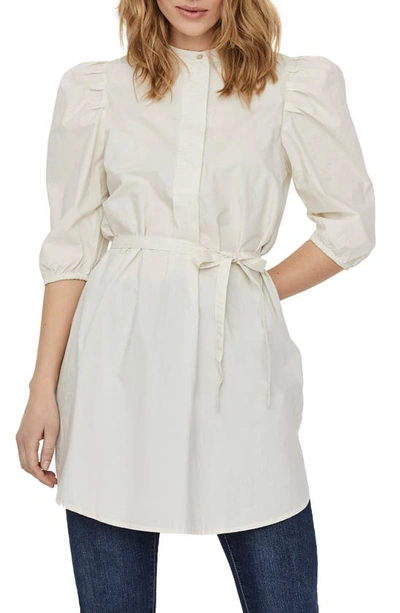 Vero Moda Olivia Tie Waist Tunic Top In White