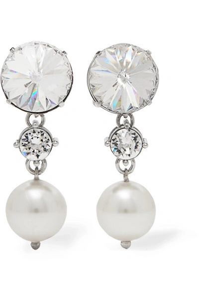 Miu Miu Silver-tone, Crystal And Faux Pearl Clip Earrings