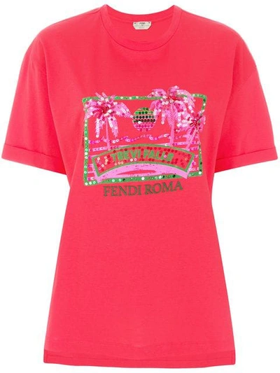 Fendi Trevi Falls Graphic T-shirt In Red