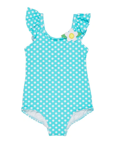 Florence Eiseman Polka-dot Ruffle-sleeves One-piece Swimsuit In Blue