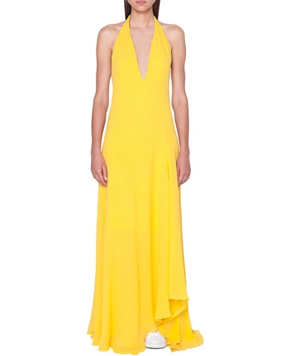 Akris High-low Silk Halter Gown Dress In Yellow