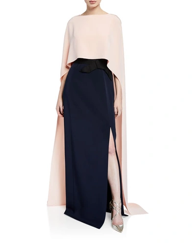 Atelier Caito For Herve Pierre Two-tone Cape Gown In Pink/blue