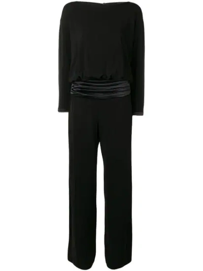 Giorgio Armani Long-sleeve Satin-waist Straight Leg Jumpsuit In Black