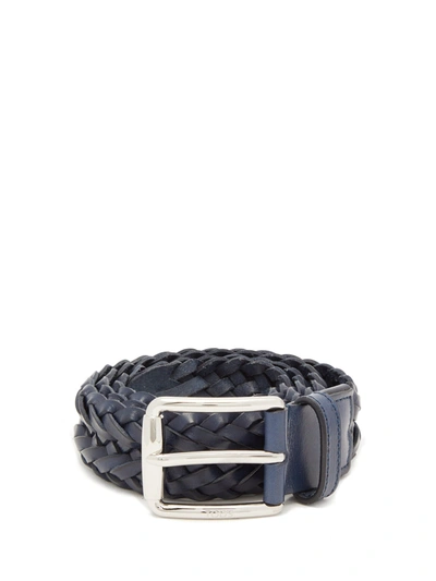 Tod's Woven Leather Belt In Blue