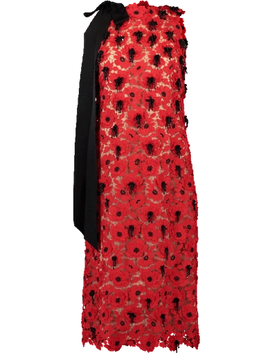 Oscar De La Renta Floral Lace Dress In Scarlet