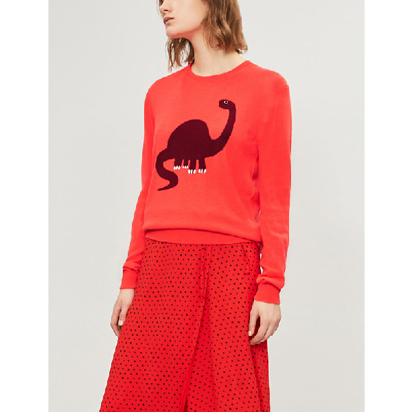 Markus Lupfer Dinosaur-motif Fine-knit Wool Jumper In Bright Coral ...