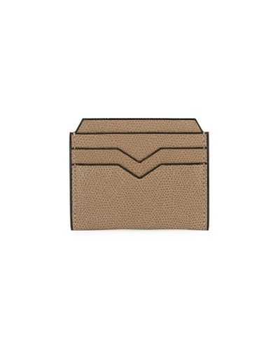 Valextra Textured Leather Card Case In Cream