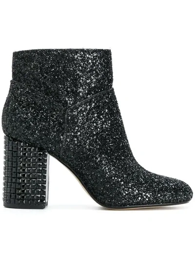 Michael Michael Kors Arabella Embellished Glittered Leather Ankle Boots In Black
