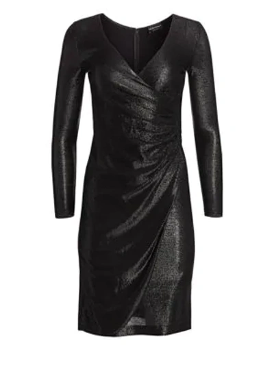 Emporio Armani Long-sleeve Metallic Mesh Wrap Dress In Black