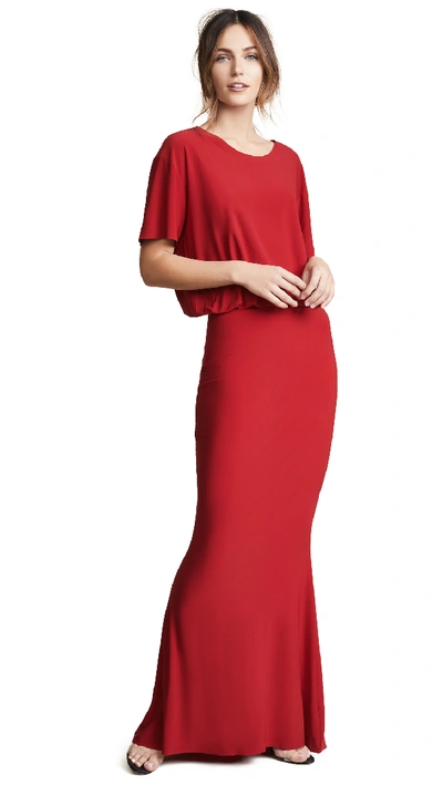 Norma Kamali Short-sleeve Blouson Gown W/ Fishtail Hem In Red