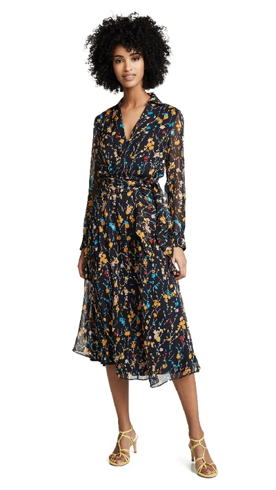 Equipment Vivienne V-neck Long-sleeve Floral-printed A-line Dress In Eclipse Multi
