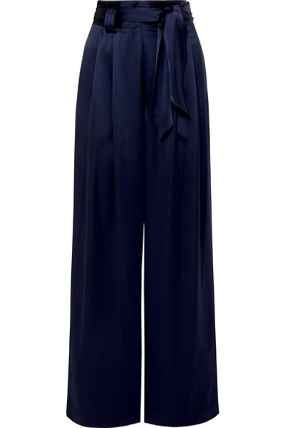 Tory Burch High-waist Wide-leg Satin Pants In Navy