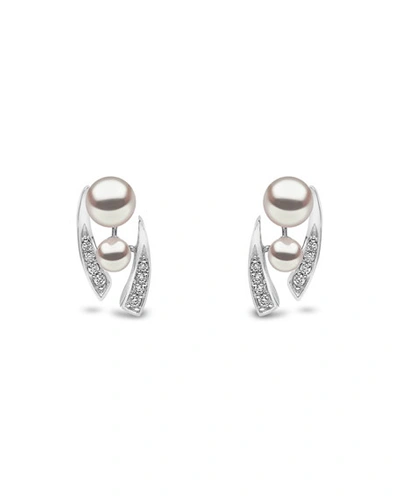 Yoko London 18k White Gold Pearl & Tapered Diamond Stud Earrings