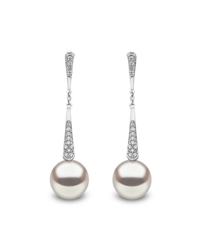 Yoko London 18k White Gold Pearl & Diamond Linear Drop Earrings