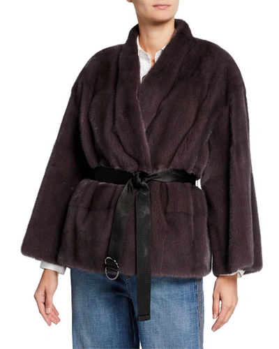 Brunello Cucinelli 3/4-sleeve Mink Fur Kimono Jacket In Purple