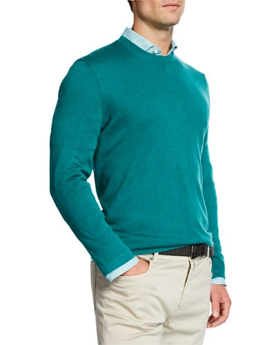 Neiman Marcus Men's Cashmere/silk Crewneck Sweater In Emerald