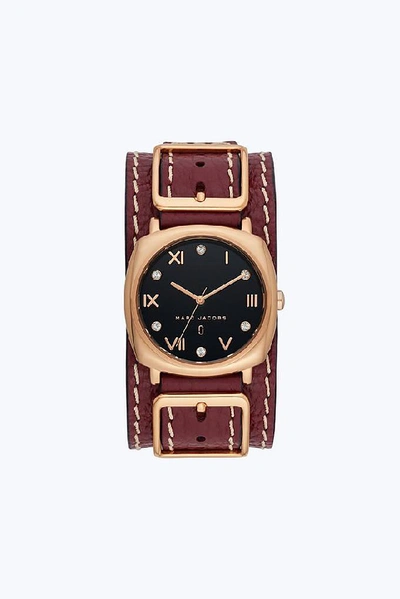 Marc Jacobs Mandy Leather Strap Watch, 34mm In Burgundy/ Black/ Rose Gold