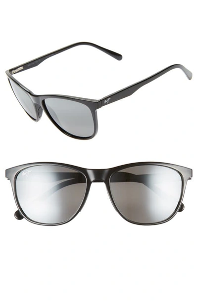 Maui Jim Women's Sugar Cane Polarized Mirrored Square Sunglasses, 57mm In Gloss Black/ Neutral Grey
