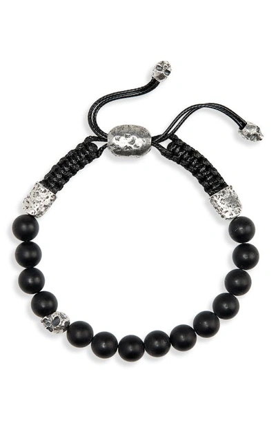 John Varvatos Collection Sterling Silver Skull & Onyx Bead Adjustable Bracelet In Black/silver