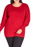 City Chic Balloon Sleeve Sweater In Power Red