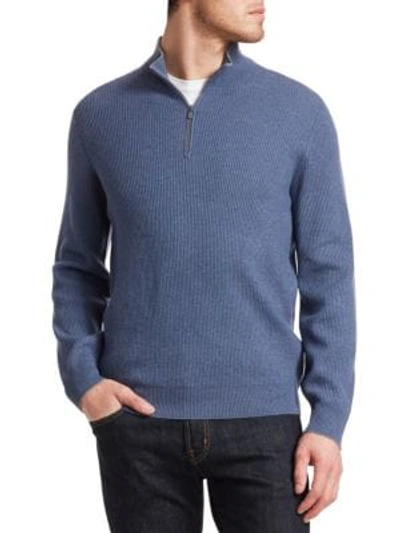 Brunello Cucinelli Half Zip Rib-knit Wool, Silk & Cashmere Sweater In Balt