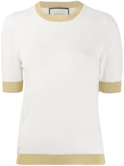 Gucci Metallic Trim Cashmere & Silk Sweater In Neutrals