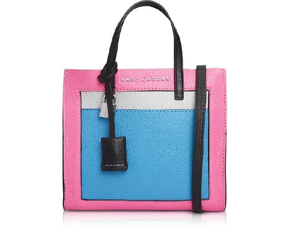 Marc Jacobs Grainy Leather The Mini Grind Colorblocked Tote Bag In Bright Pink Multi/silver