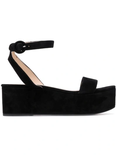 Prada Flatform Suede Sandals In Black