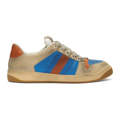 Gucci Men's Distressed Leather Sneakers In Blue