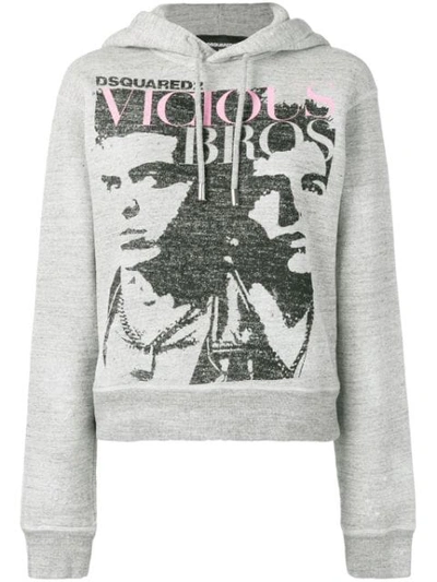 Dsquared2 D Squared Dsqaured "vicious Bros" Printed Hoodie In Grey