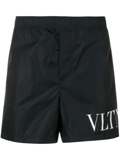 Valentino Vltn Logo Printed Swim Shorts In Blue